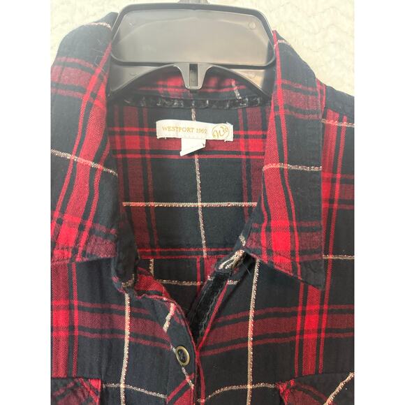 Red and Black plaid button-down shirt with silver, Size L Westport 1962 - Picture 5 of 5